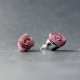 Srebrne kolczyki wkrętki różyczki pudrowy róż