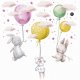 Naklejka zajączki chmurki baloniki RÓŻ, ZIELONY, ŻÓŁTY