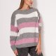 Oversize'owy sweter w paski - SWE299 szary/róż/ecru MKM