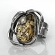 Octopoda - srebrny pierścień z bursztynem bałtyckim i perłą