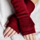 Rękawiczki bez palców z 100% wełny alpaki, damskie mitenki wełniane kolor bordowy