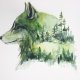 Akwarela ręcznie malowana Wilk las pejzaż góry + rama