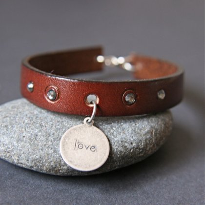 Bransoletka sk�rzana, brown + Swarovski