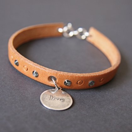 Bransoletka sk�rzana, natural + Swarovski