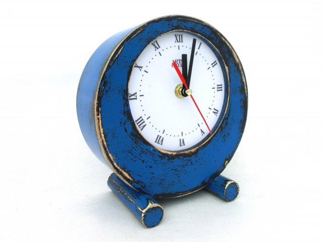 Niebieski Zegar biurkowy z Drewna
