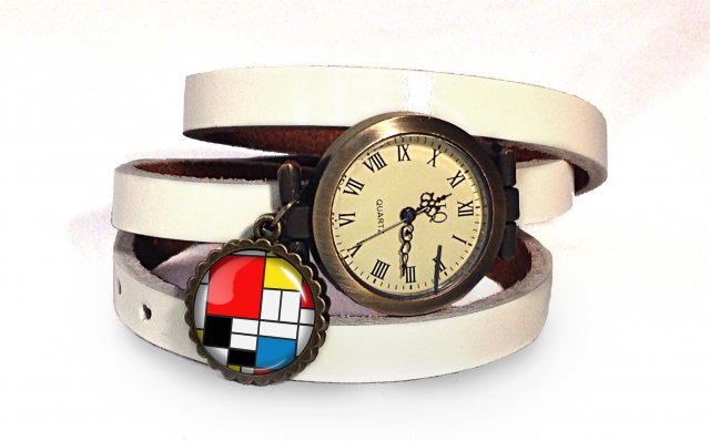 Mondrian - zegarek / bransoletka na skórzanym pasku - Egginegg