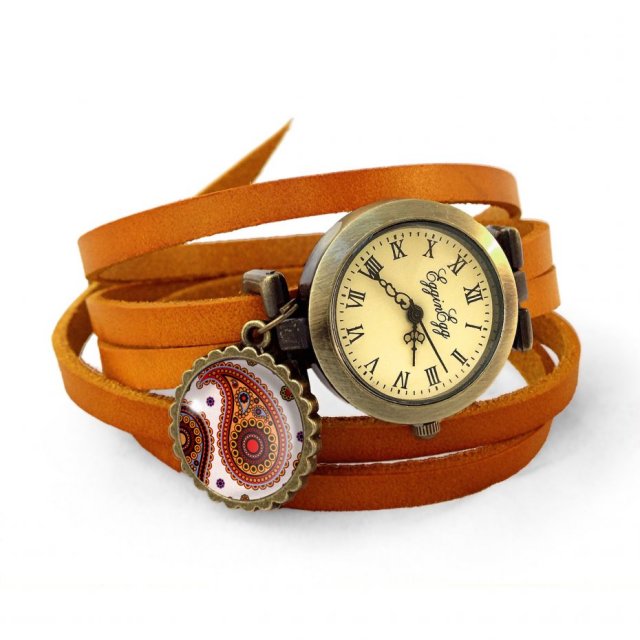 Orientalne nerkowce - zegarek / bransoletka na skórzanym pasku - Egginegg