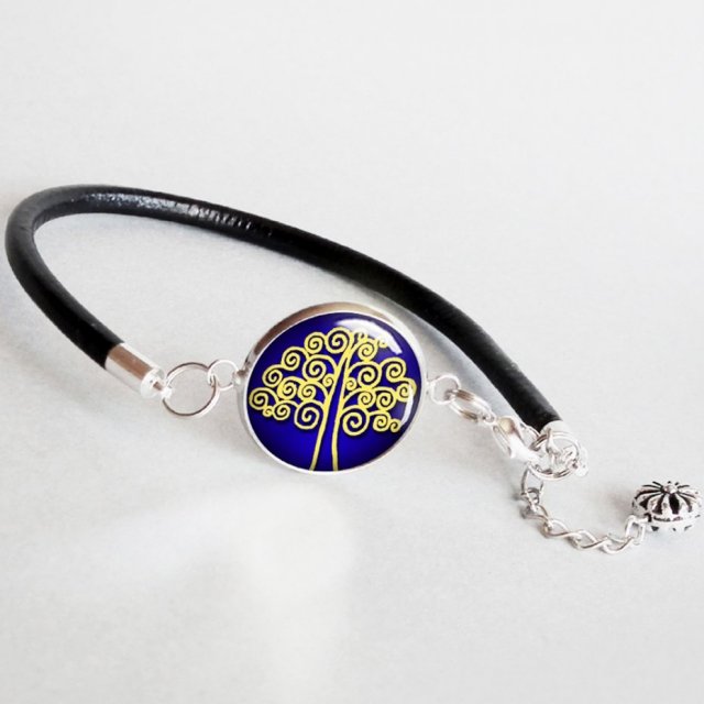 drzewo szczęścia-  minimalistyczna elegancka bransoleta ze skóry i szkła