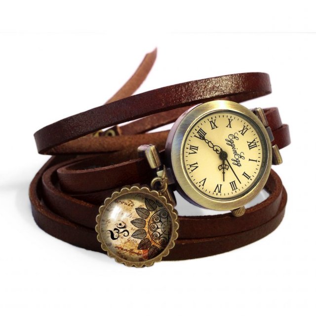 Mandala 0547- zegarek / bransoletka na skórzanym pasku - Egginegg