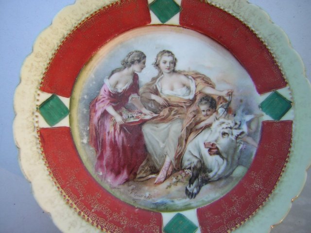 1930 rococo style Francois boucher / 1703 - 1770/  ackermann & Fritz kolekcjonerski wartościowy talerzyk porcelanowy