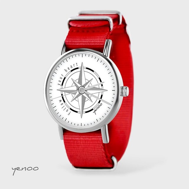 Zegarek - Kompas - czerwony, nylonowy
