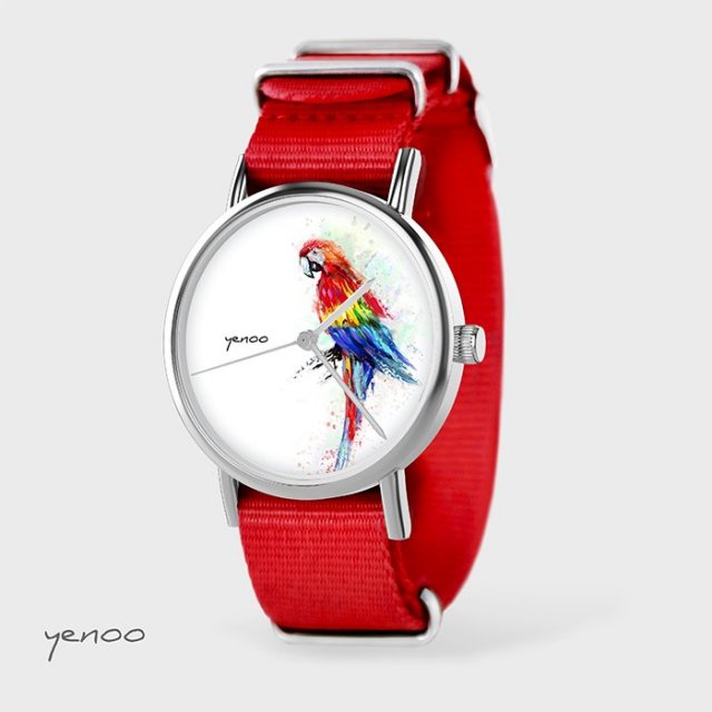 Zegarek - Czerwona papuga - czerwony, nato