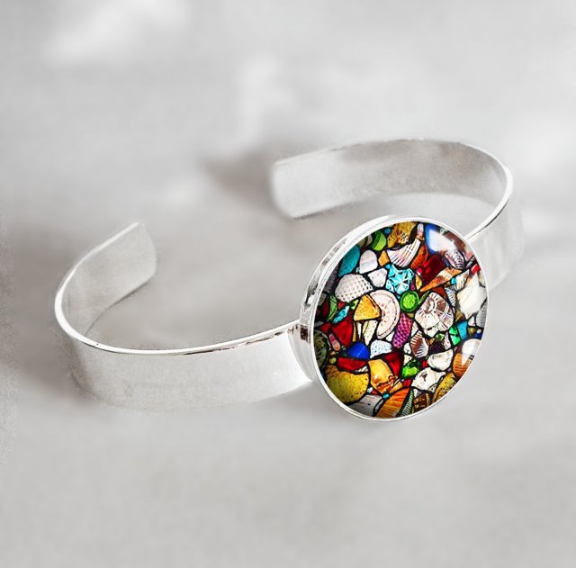 mosaic1 - nowoczesna bransoleta z dużym oczkiem szklanym z grafiką w szkle