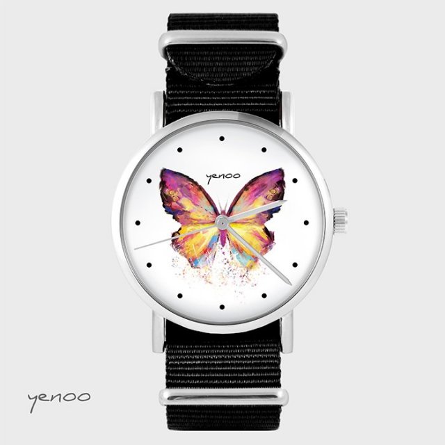 Zegarek - Motyl - czarny, nylonowy