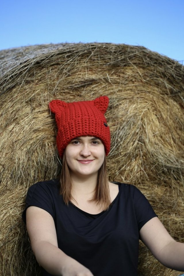 czapka z kocimi  uszami CAT HAT czerwona