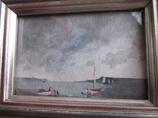 miniatura Oryginał  - David J. Weston - Boat Past - sygnowana akwarela w ramce drewnianej gotowa do zawieszenia