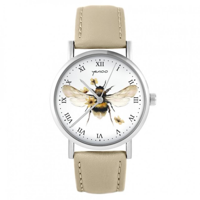 Zegarek yenoo - Bee natural - skórzany, beżowy