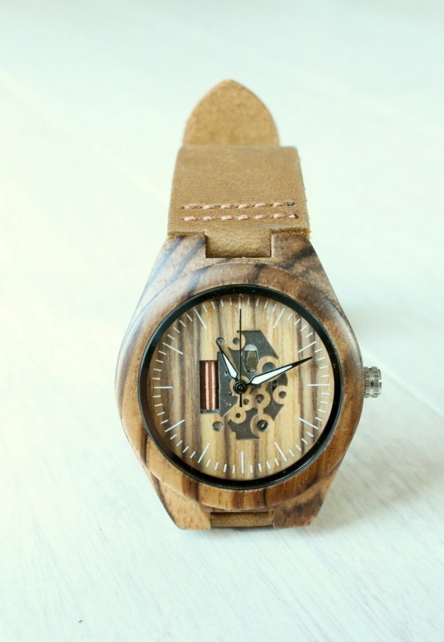Damski drewniany zegarek SKELETON MINI zebra
