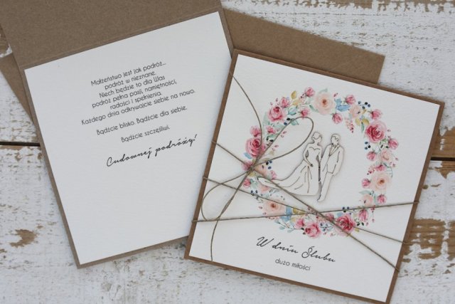 Rustykalna kartka na ślub z gotowymi życzeniami