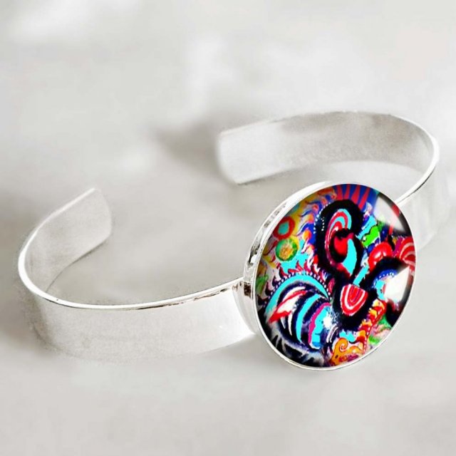 crazy colors - bransoleta z grafiką w szkle posrebrzana