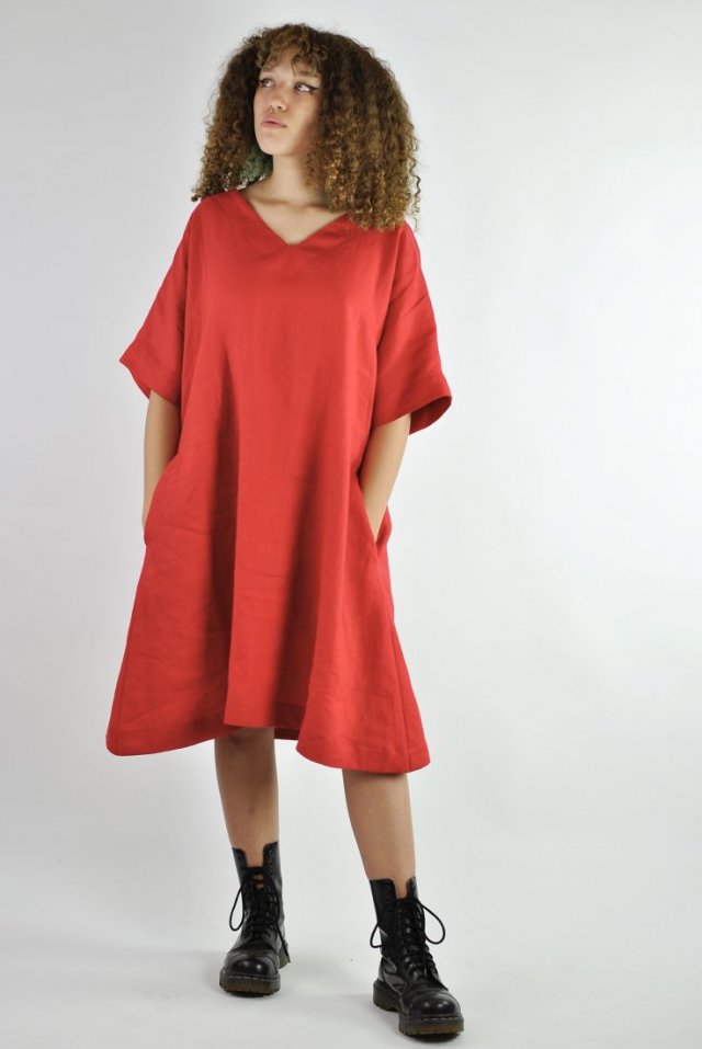 Sukienka lniana - czerwona - Nr.63