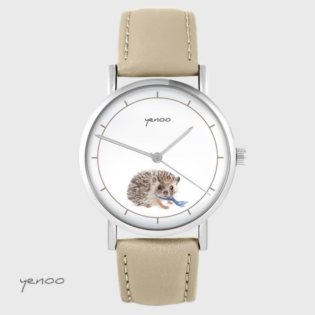 Zegarek yenoo - Jeżyk - skórzany, beżowy