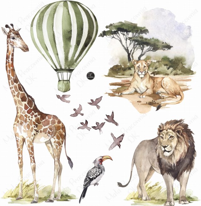 Sawanna Afryka lew, żyrafa, balon rozm. XL