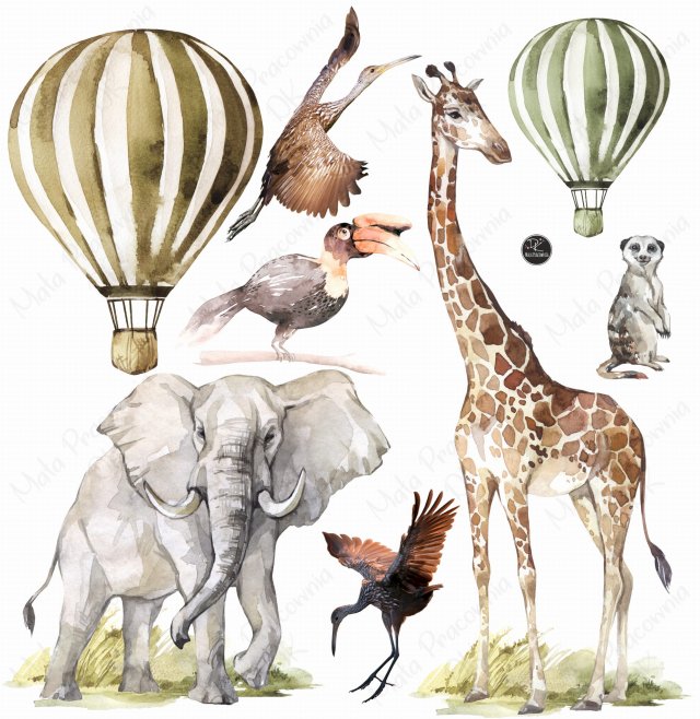 Sawanna Afryka słoń, żyrafa, balon rozm. XL