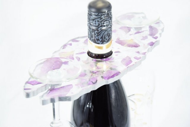 Taca / stojak na wino - fioletowe róże