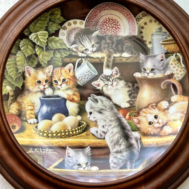 Beautiful Porcelain Plaque Cats ❤❤ W drewnianej ramie