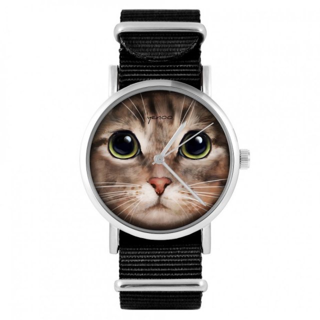Zegarek yenoo - Kot tygrysek - czarny, nylonowy