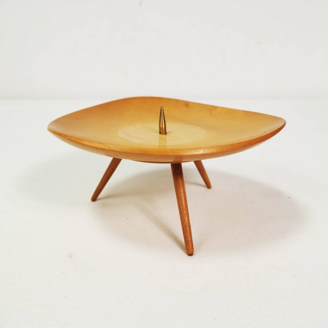 Modernistyczny, drewniany świecznik, Czechosłowacja, lata 60.