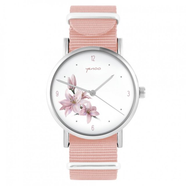 Zegarek - Lilia - brzoskwiniowy róż, nylonowy