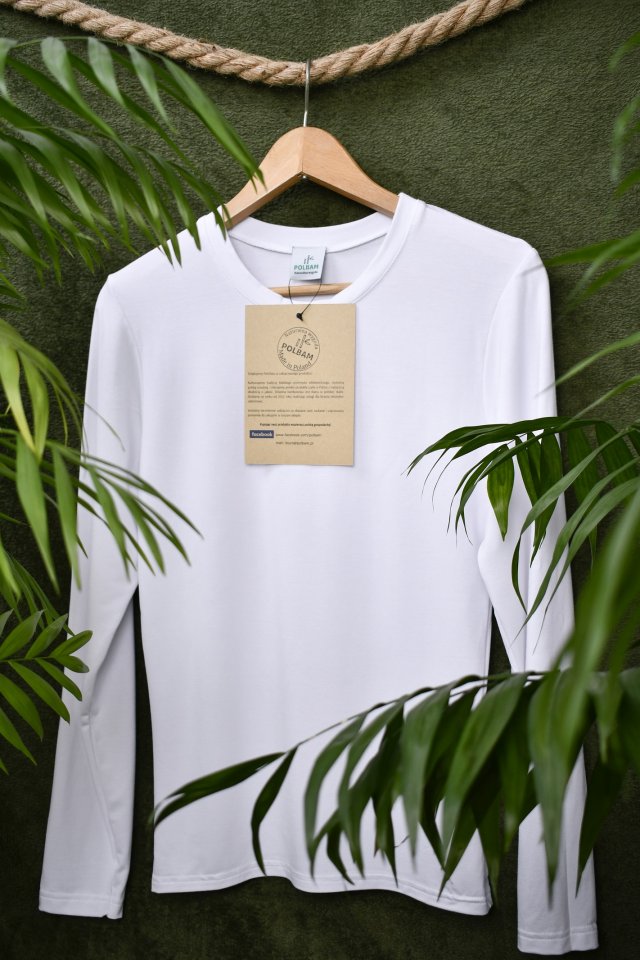 Biała koszulka bambusowa długi rękaw UNISEX