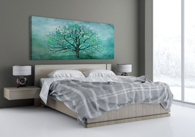 Obraz na płotnie do salonu - Turkusowe drzewo, format 150x60cm 02328
