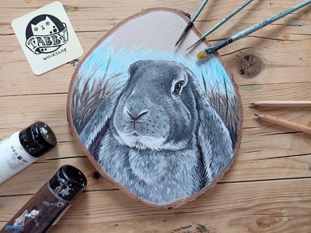 królik - obraz na drewnie