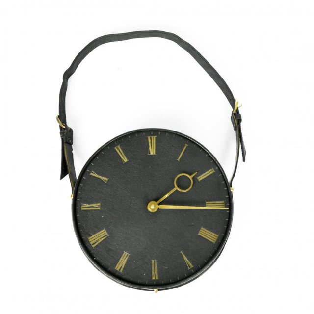 Skórzany zegar ścienny Silvos, Niemcy lata 70.