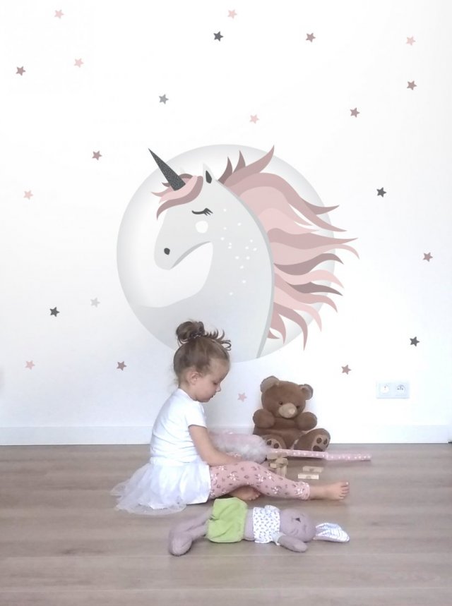 Jednorożec NAKLEJKA ŚCIENNA - M - Dekoracja pokój dziecka Fototapeta dla dziewczynki Wystrój Magiczny Koń