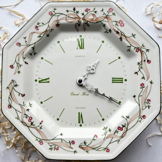 Eternal Beau Porcelain Clock - Made in England ❤ Duży zegar ścienny ❤ Wieńce kwiatowe