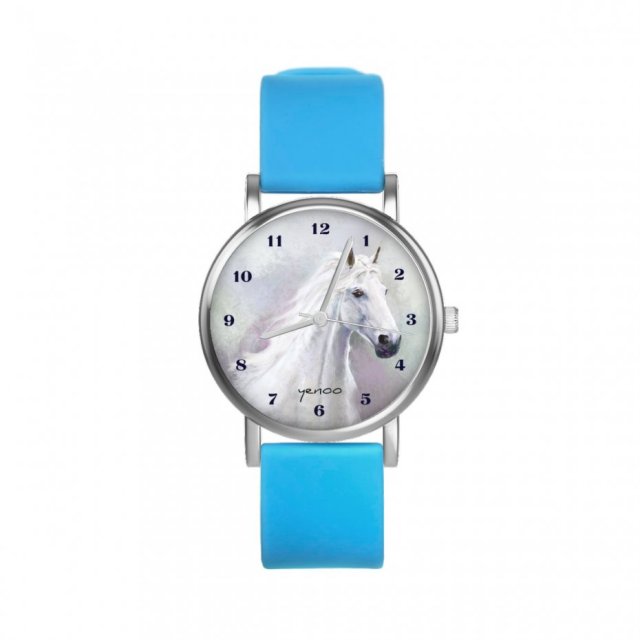Zegarek mały - Biały koń - silikonowy, niebieski