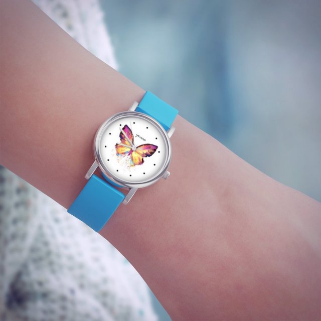 Zegarek mały - Motyl - silikonowy, niebieski