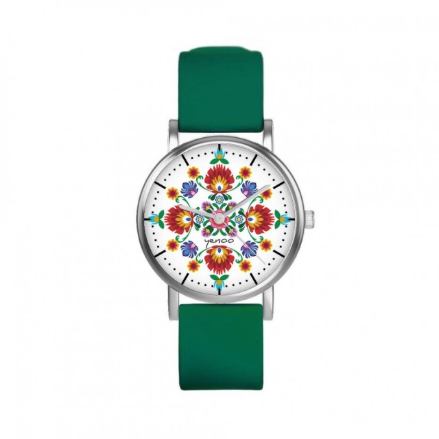 Zegarek mały - Folkowa mandala - silikonowy, zielony