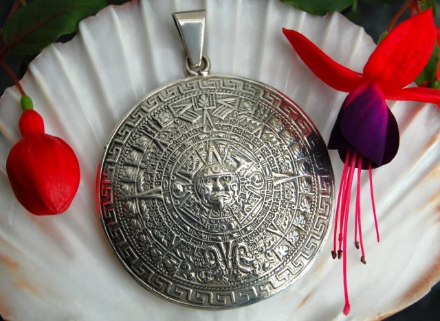 Kalendarz Majów, Meksyk, duży, etniczny wisior, srebro pr. 925