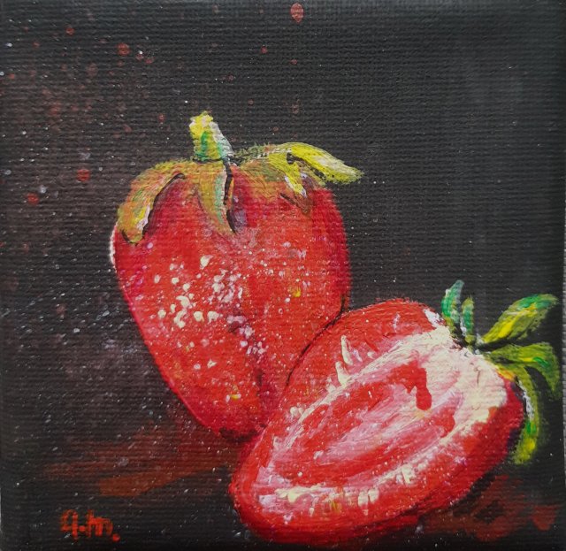 Obraz mini ręcznie malowany truskawki owoce lato