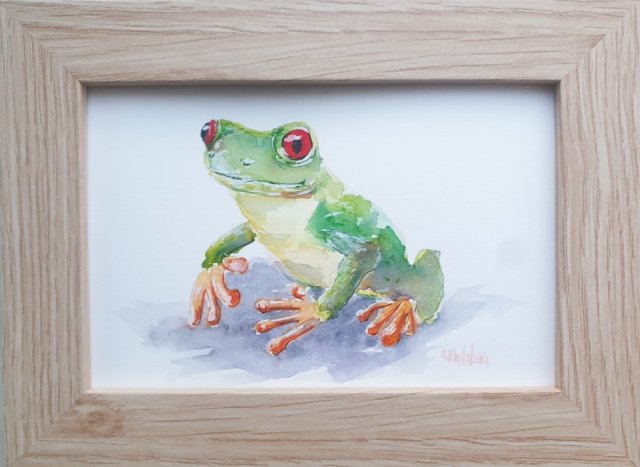 Akwarela ręcznie malowana prezenty żabka+ rama
