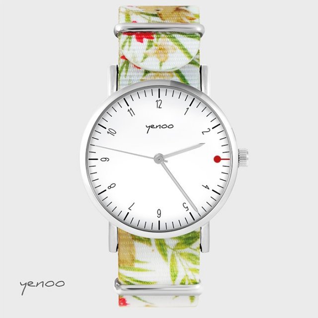 Zegarek - Simple elegance, biały - kwiaty, biały
