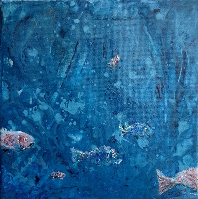 Obraz  ręcznie malowany na płótnie rybki pod wodą