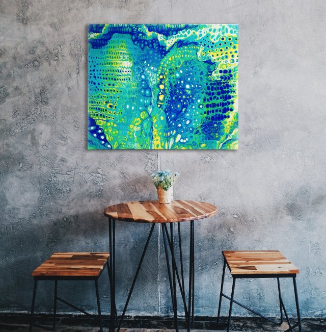 Energetyczny abstrakcyjny obraz "Kameleon" 50 x 60 cm kolorowy