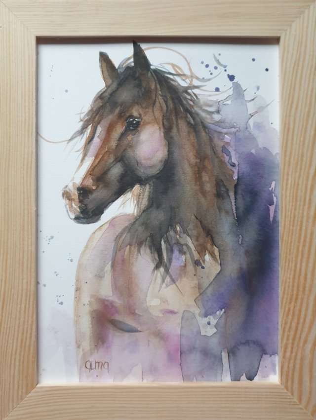 Akwarela ręcznie malowana  "Koń" +rama