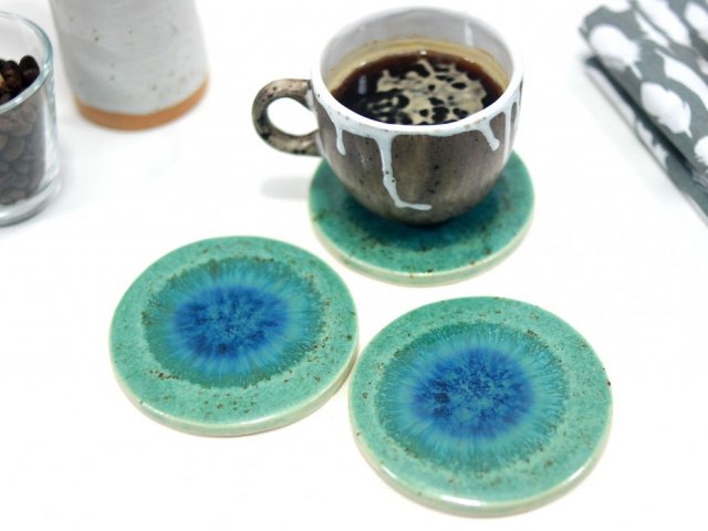 3 Ceramiczne podkładki na stół - pawie oko
